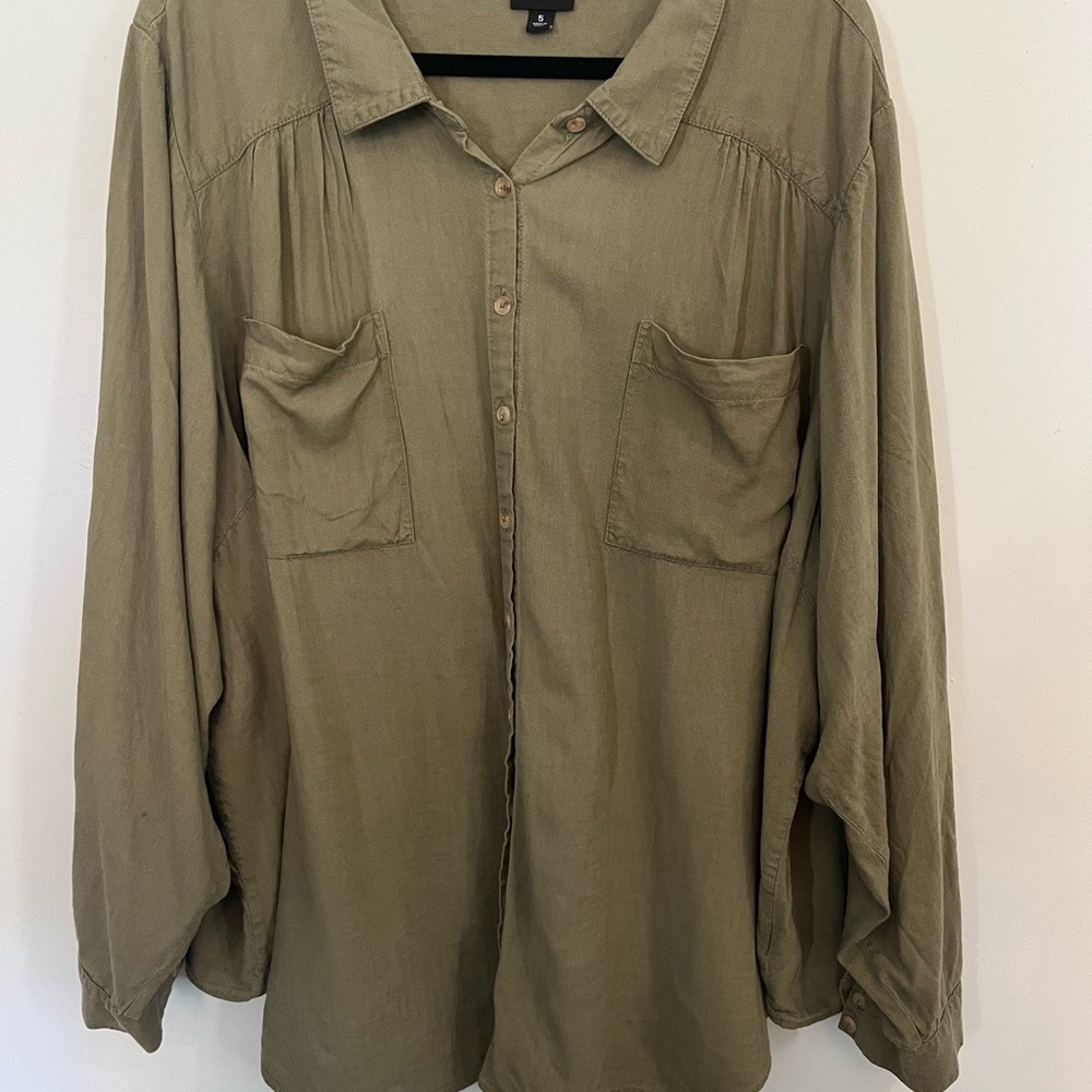 Torrid Camp Shirt Linen Blend Olive Green Button-Up